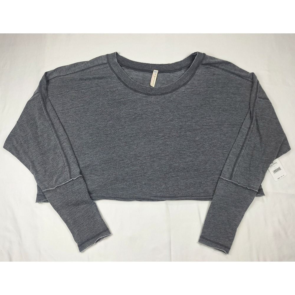 FP Movement Free People Charcoal Gray Heather Crop Long Sleeve Top Small NWT
